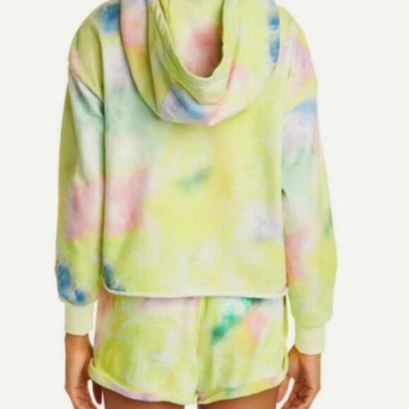 Alice plus Olivia Tie Dye Funnel Neck Crop Hoodie,  Beachside Yellow M - Picture 3 of 6